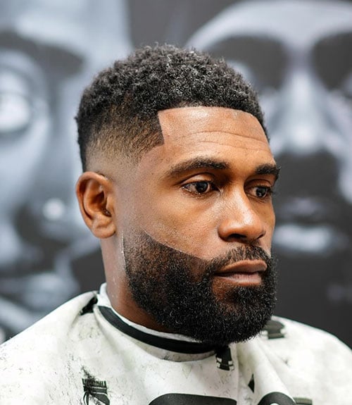 Short Curly Afro Fade with Beard