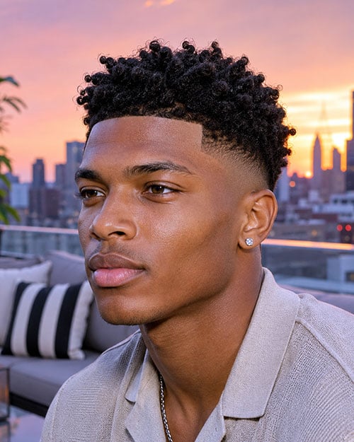 Loose Afro Fade with Edge Up
