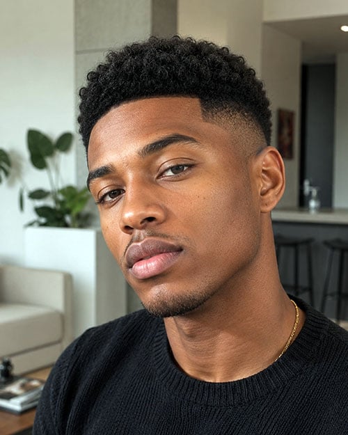 Tight Curly Afro with Mid Skin Fade