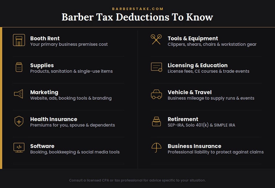 Barber Expenses and Deductions List