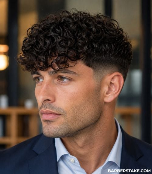 Thick Curly Fringe with Low Fade