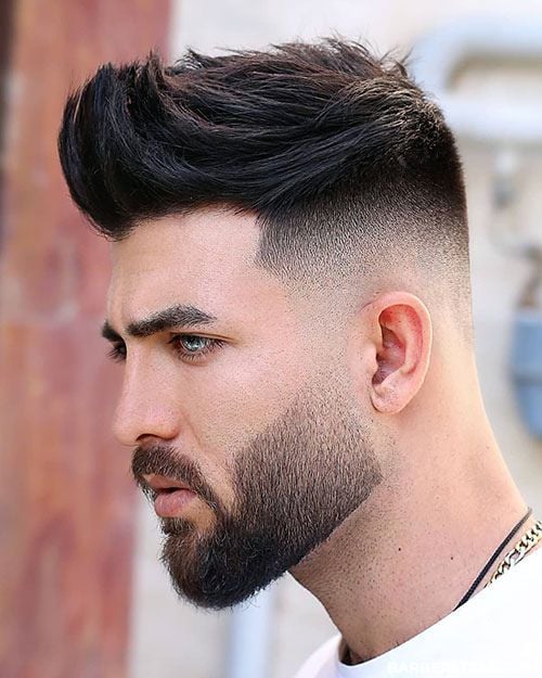 Edgy Quiff with Mid Skin Fade and Beard