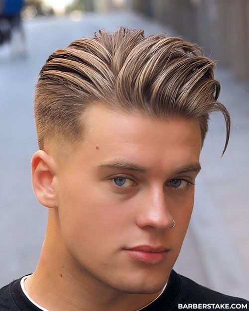 Parted Quiff with Low Taper Fade