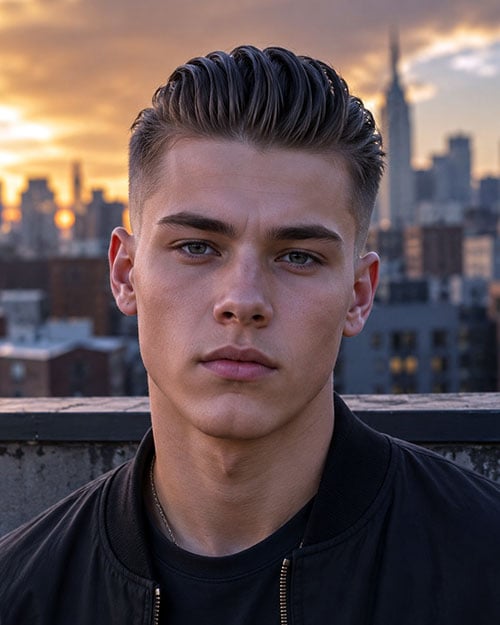 Wet-Look Slick Back Hairstyle